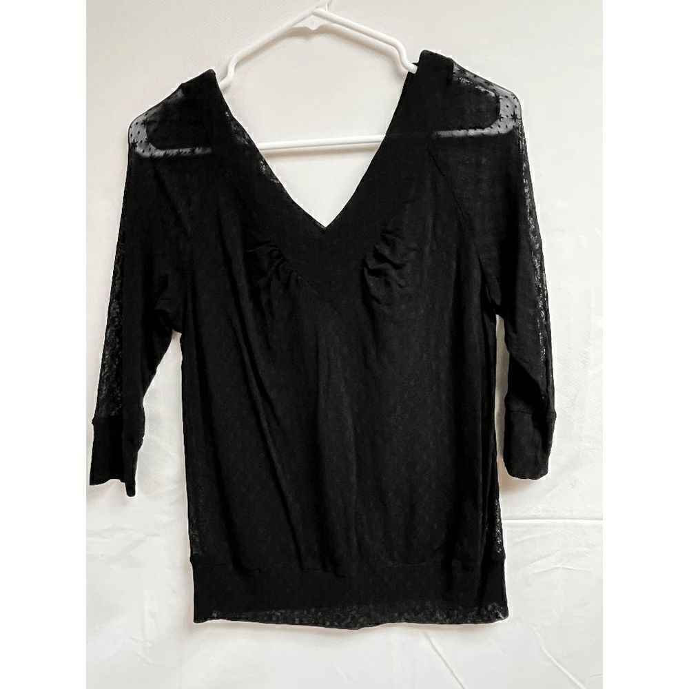Womens Long Sleeve Lined Mesh V Neck Sheer Top Black